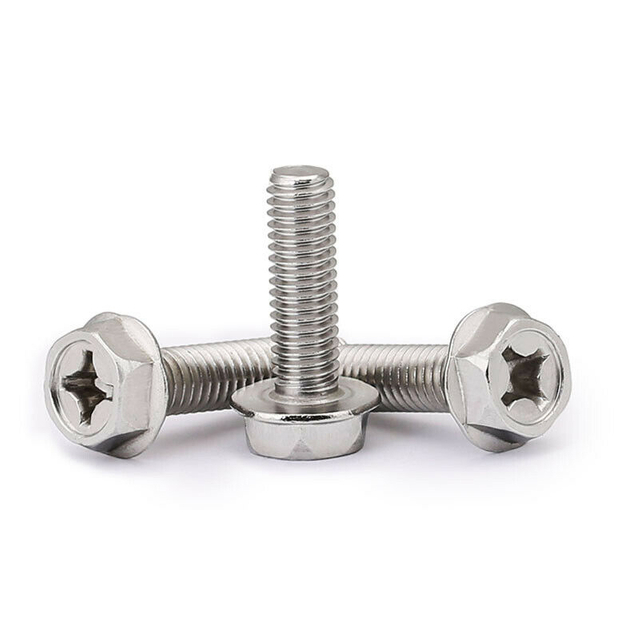 Boulon à bride hexagonale dentelé à entraînement Phillips en acier inoxydable SS304 SS316 DIN6921