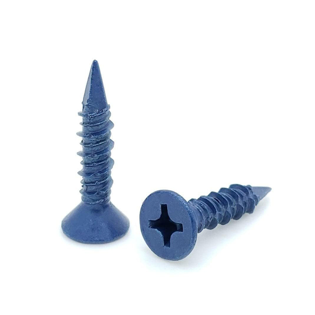 Vis à béton Phillips à tête plate en acier à faible teneur en carbone polymère bleu