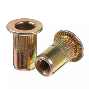 Écrou à rivets finition zinguée jaune, tête plate, écrou fileté, écrou moleté