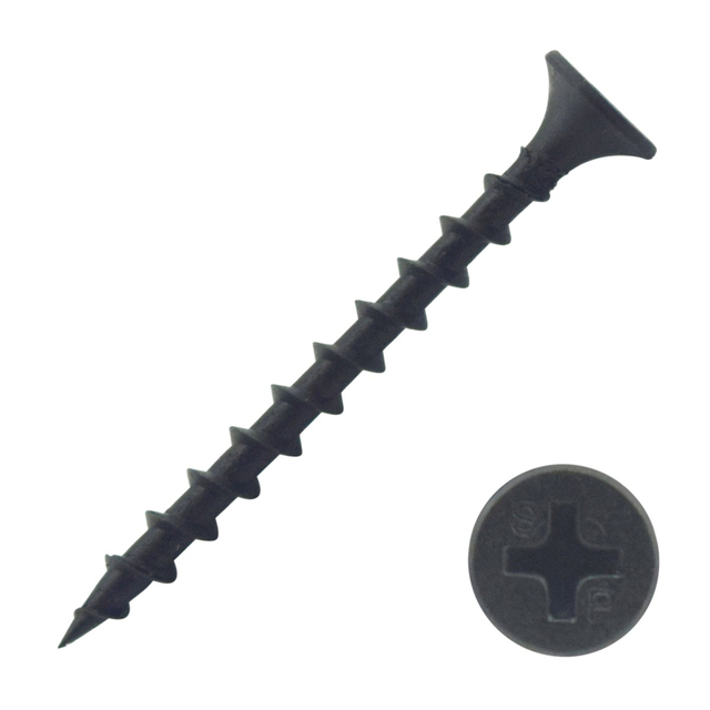 Vis à cloison sèche à filetage grossier Phillips en phosphate noir