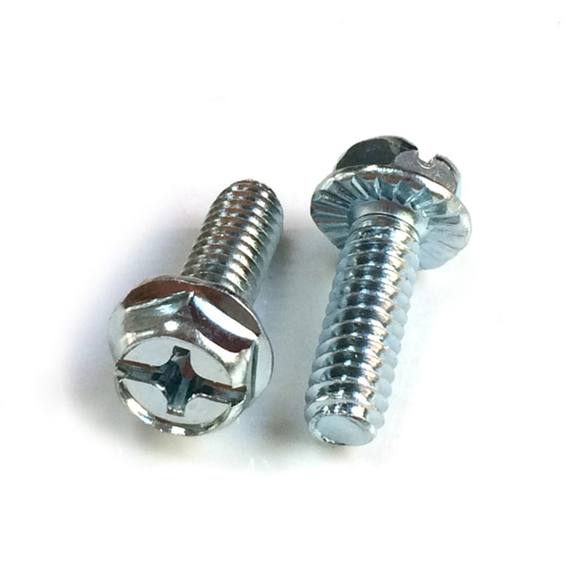 Boulon à bride à tête hexagonale Combo (Phillips/fendue) Acier à faible teneur en carbone plaqué zinc